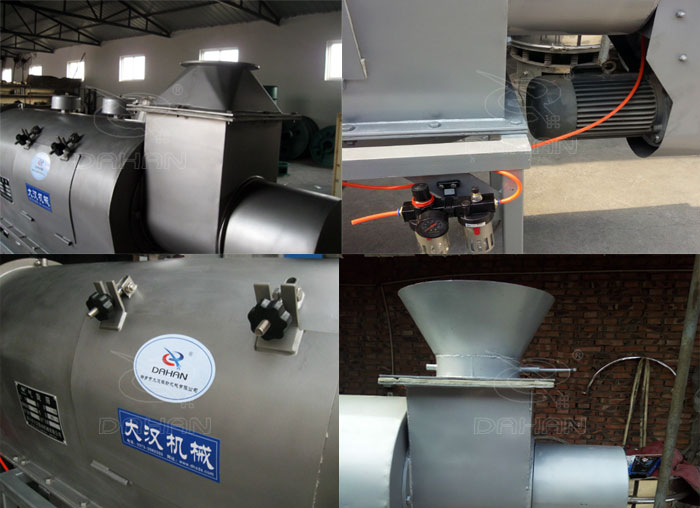 氣旋篩：電機，進料口，氣壓裝置等特寫圖片