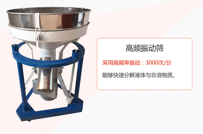 高頻振動篩采用高頻率振動：3000次/分 ，能夠快速分解液體與非溶物質(zhì)。