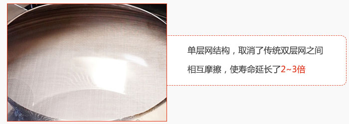 單層網(wǎng)結(jié)構(gòu)，取消了傳統(tǒng)雙層網(wǎng)之間相互摩擦，使壽命延長了2~3倍