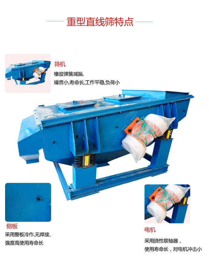 重型直線篩：篩機(jī)，側(cè)板，電機(jī)展示圖