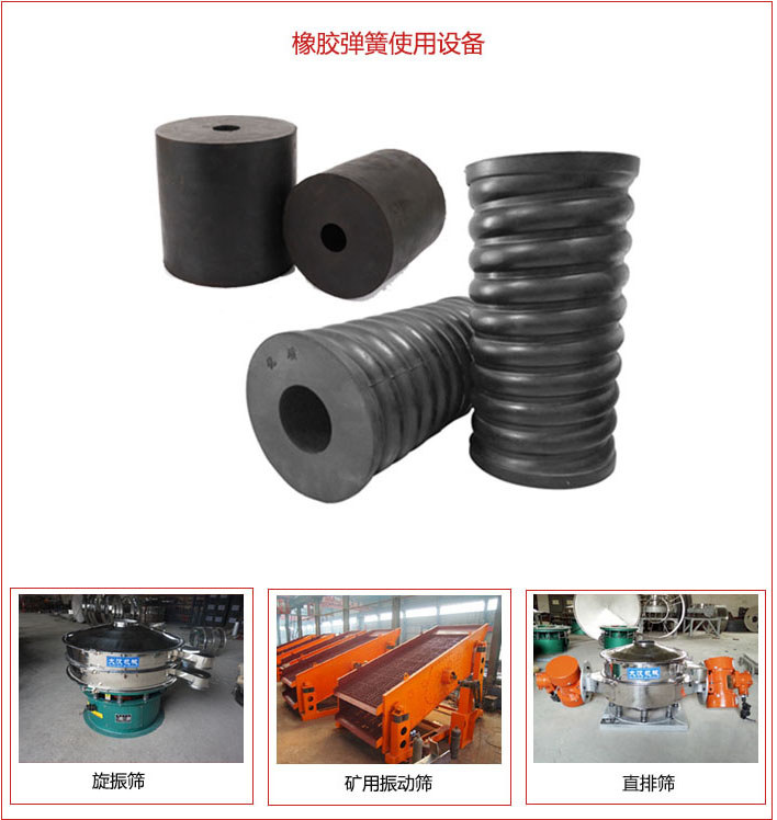 橡膠彈簧適用設(shè)備：旋振篩，礦用振動(dòng)篩，直排篩等