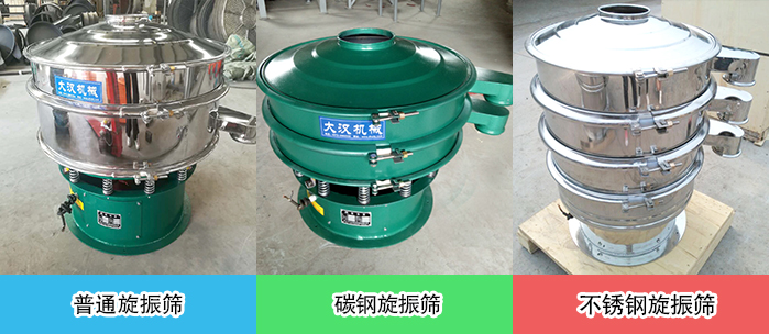 醫(yī)藥振動篩常見材質(zhì)展示：碳鋼＋不銹鋼，不銹鋼，碳鋼等材質(zhì)展示