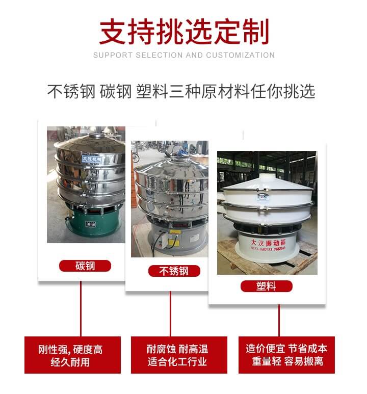 旋振篩可配置一到四層的篩網(wǎng)。旋振篩的篩分效率高，篩分精度高，篩分率高達(dá)96%。