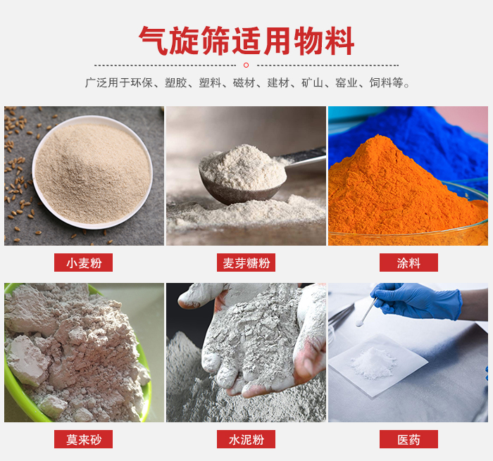 氣旋篩適用物料：小麥粉，麥芽糖粉，涂料，等粉狀物料。