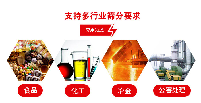旋振篩適用的行業(yè)：食品行業(yè)，化工行業(yè)，冶金行業(yè)，公害處理等。