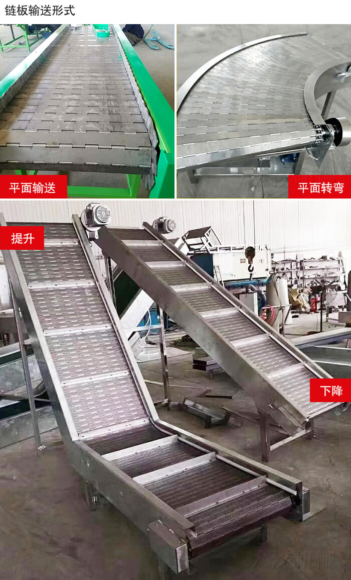 鏈板輸送機(jī)平面輸送，平面拐彎，提升等運(yùn)行現(xiàn)場(chǎng)圖片